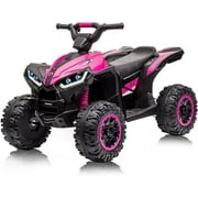 Kids Ride On Car, 4 Wheeler 12V Electric Vehicle, for Kids 3-8 Toddler Battery Powered Toy Ca, for Boys Girls with Remote Control, LED Lights, Soft Start, Treaded Tires, Music, White, Pink